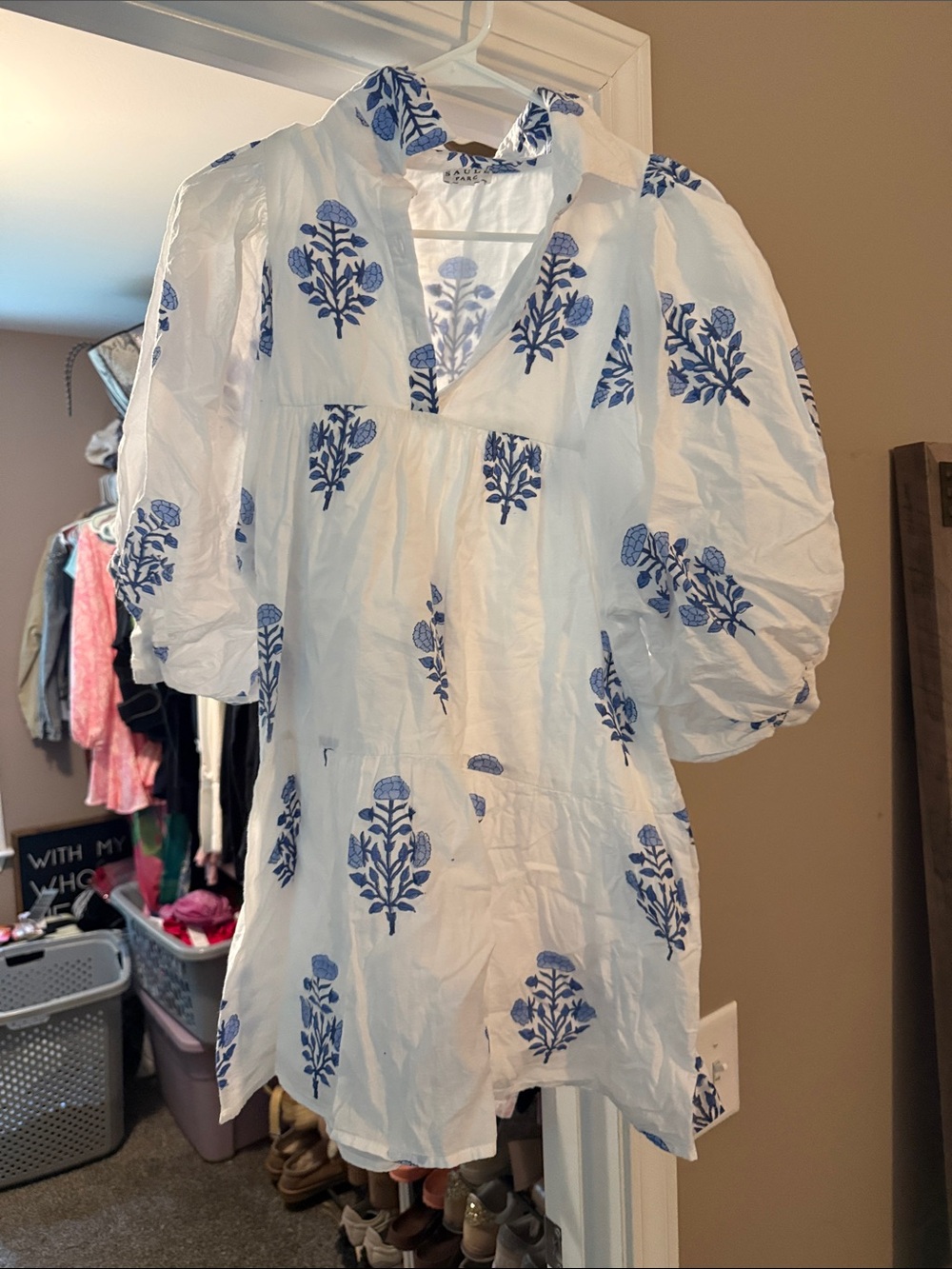 White Mini Dress with Blue Floral Print